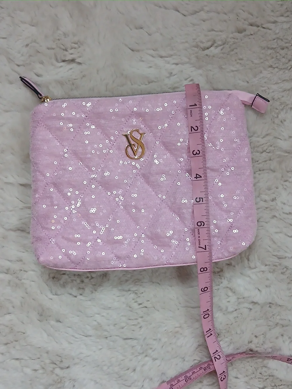 Victoria's Secret Pink Quilted Sequin Pouch Clutch Travel Glam Makeup Bag